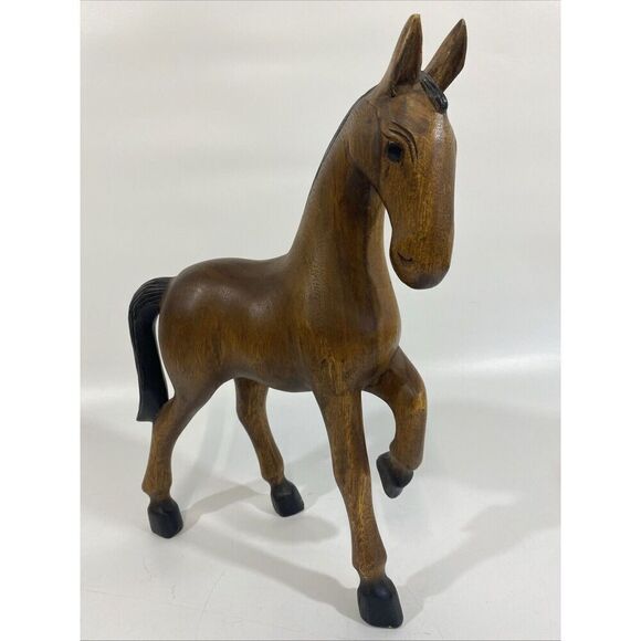 Vintage Large MCM Solid Wood Horse Hand Carved Sculpture 14” - Picture 2 of 16